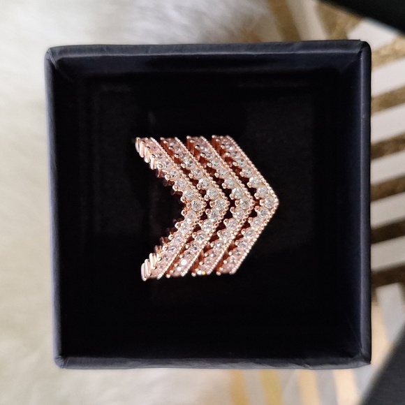 Callura Rose Goldtone Four-Layer Pave Ring with Swarovski Crystals - Picture 3 of 11